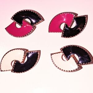 Two Pairs of Vintage Earrings Hot Pink Black Cream Black and Gold